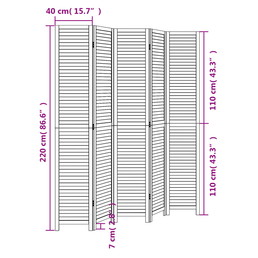 Room Divider 5 Panels Black Solid Paulownia Wood