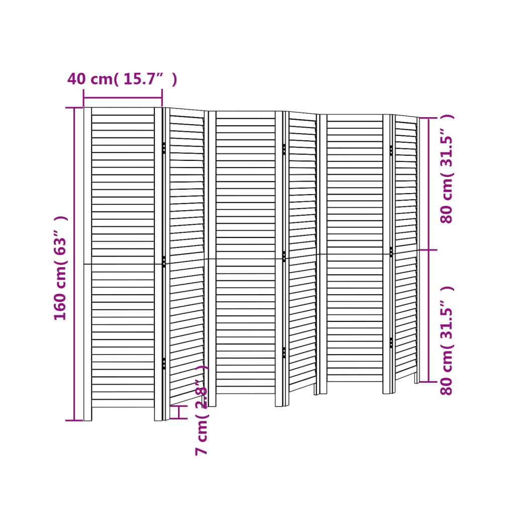 Room Divider 6 Panels Black Solid Paulownia Wood