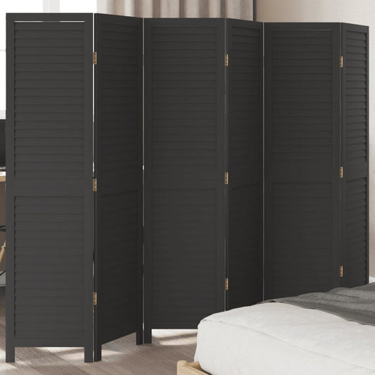 Room Divider 6 Panels Black Solid Paulownia Wood