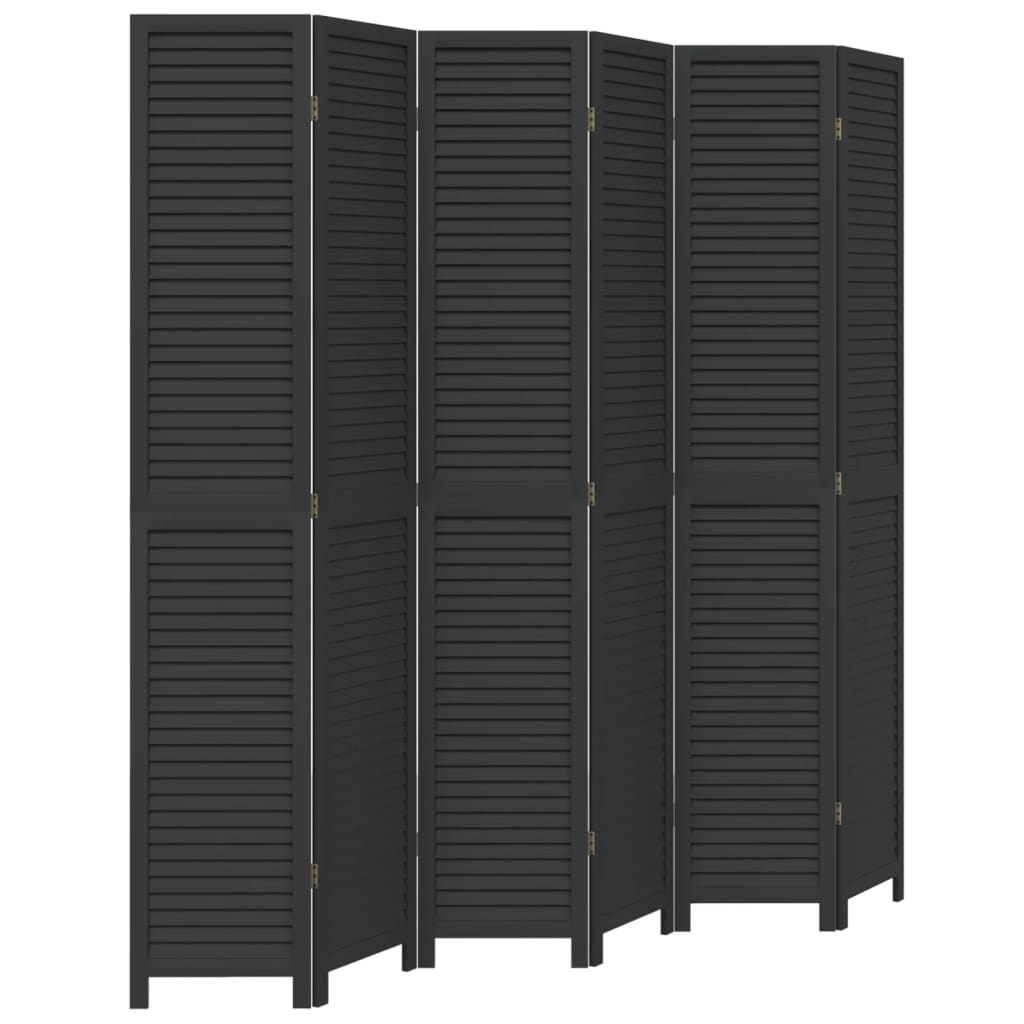 Room Divider 6 Panels Black Solid Paulownia Wood