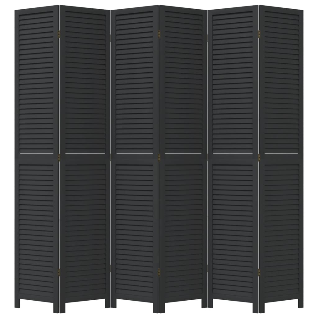 Room Divider 6 Panels Black Solid Paulownia Wood