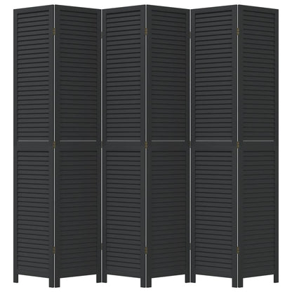 Room Divider 6 Panels Black Solid Paulownia Wood