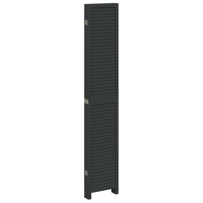 Room Divider 6 Panels Black Solid Paulownia Wood