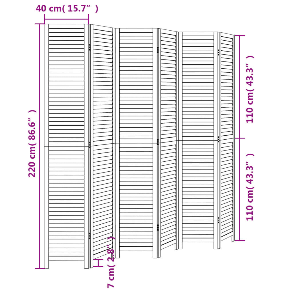 Room Divider 6 Panels Black Solid Paulownia Wood