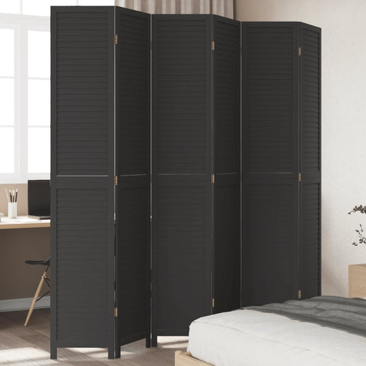 Room Divider 6 Panels Black Solid Paulownia Wood