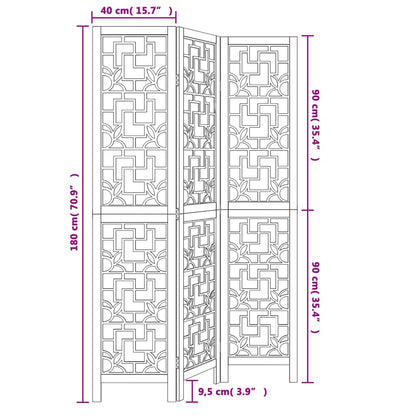 Room Divider 3 Panels Dark Brown Solid Paulownia