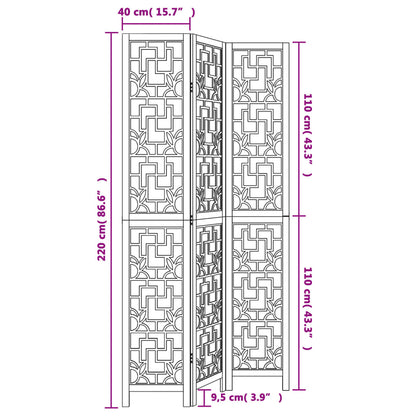 Room Divider 3 Panels Dark Brown Solid Paulownia