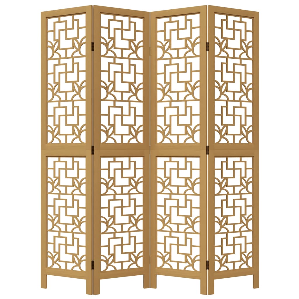 Room Divider 4 Panels Brown Solid Paulownia Wood