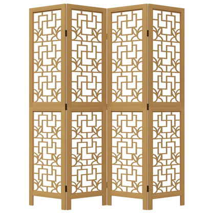 Room Divider 4 Panels Brown Solid Paulownia Wood