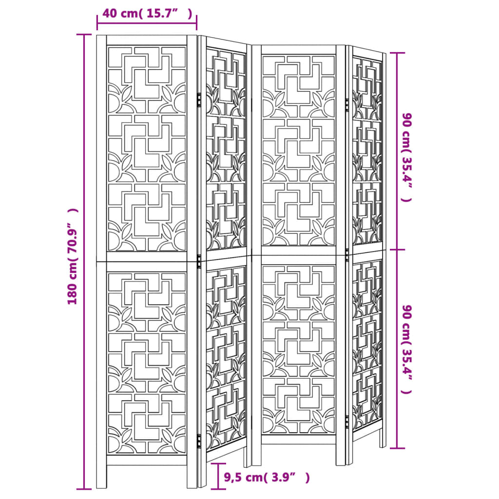 Room Divider 4 Panels Brown Solid Paulownia Wood