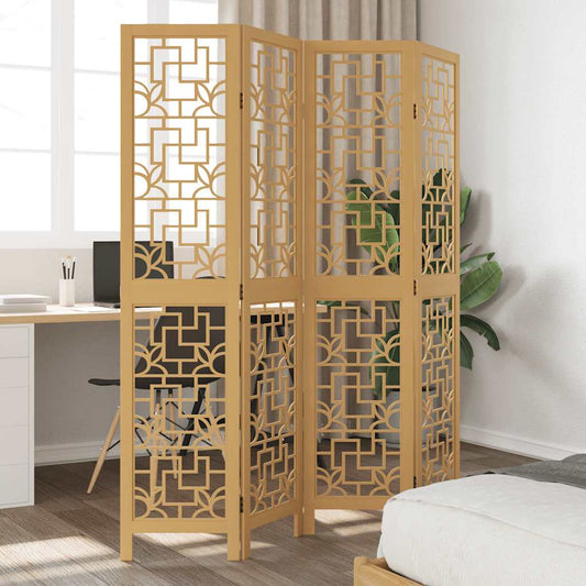 Divisorio Ambienti 4 Pannelli Marrone Legno Massello Paulownia - homemem39