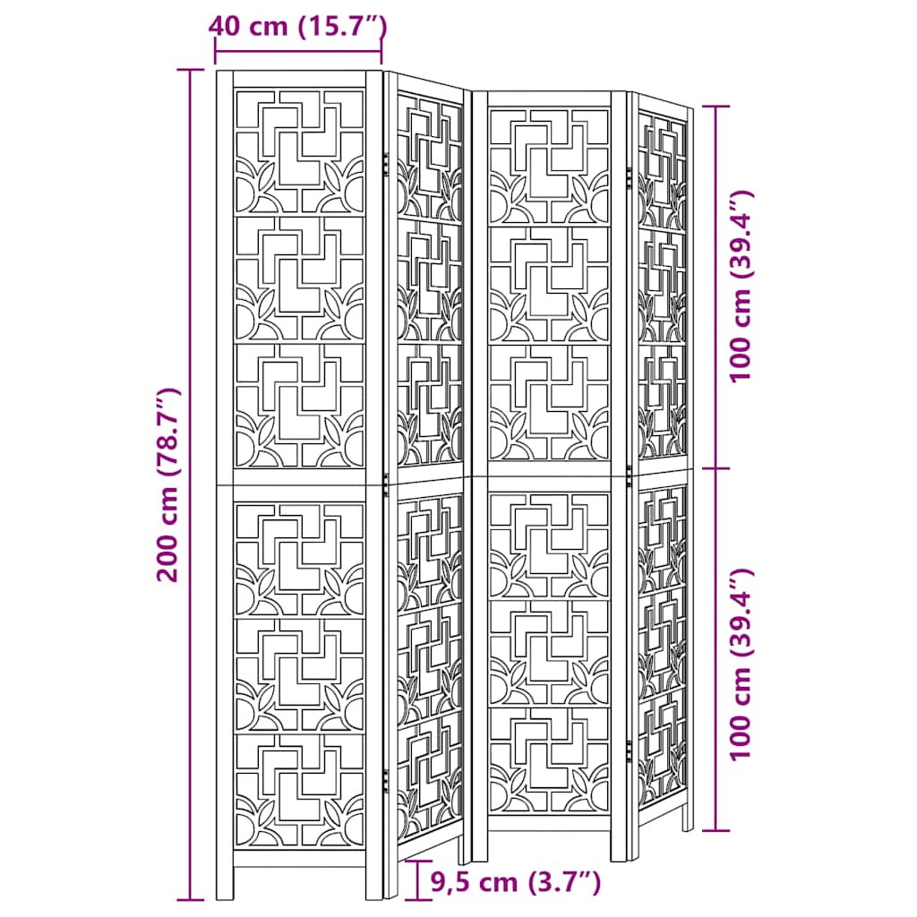 Divisorio Ambienti 4 Pannelli Marrone Legno Massello Paulownia - homemem39
