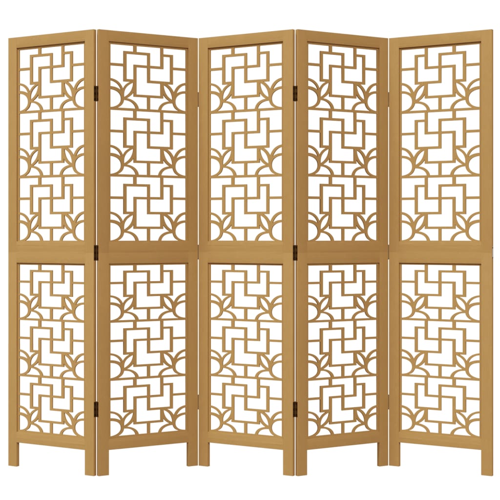 Room Divider 5 Panels Brown Solid Paulownia Wood