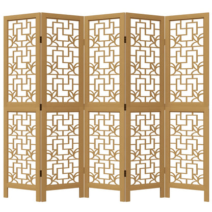 Room Divider 5 Panels Brown Solid Paulownia Wood