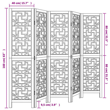 Room Divider 5 Panels Brown Solid Paulownia Wood