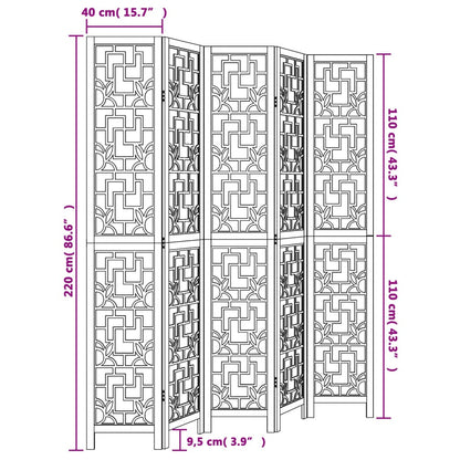 Room Divider 5 Panels Brown Solid Paulownia Wood