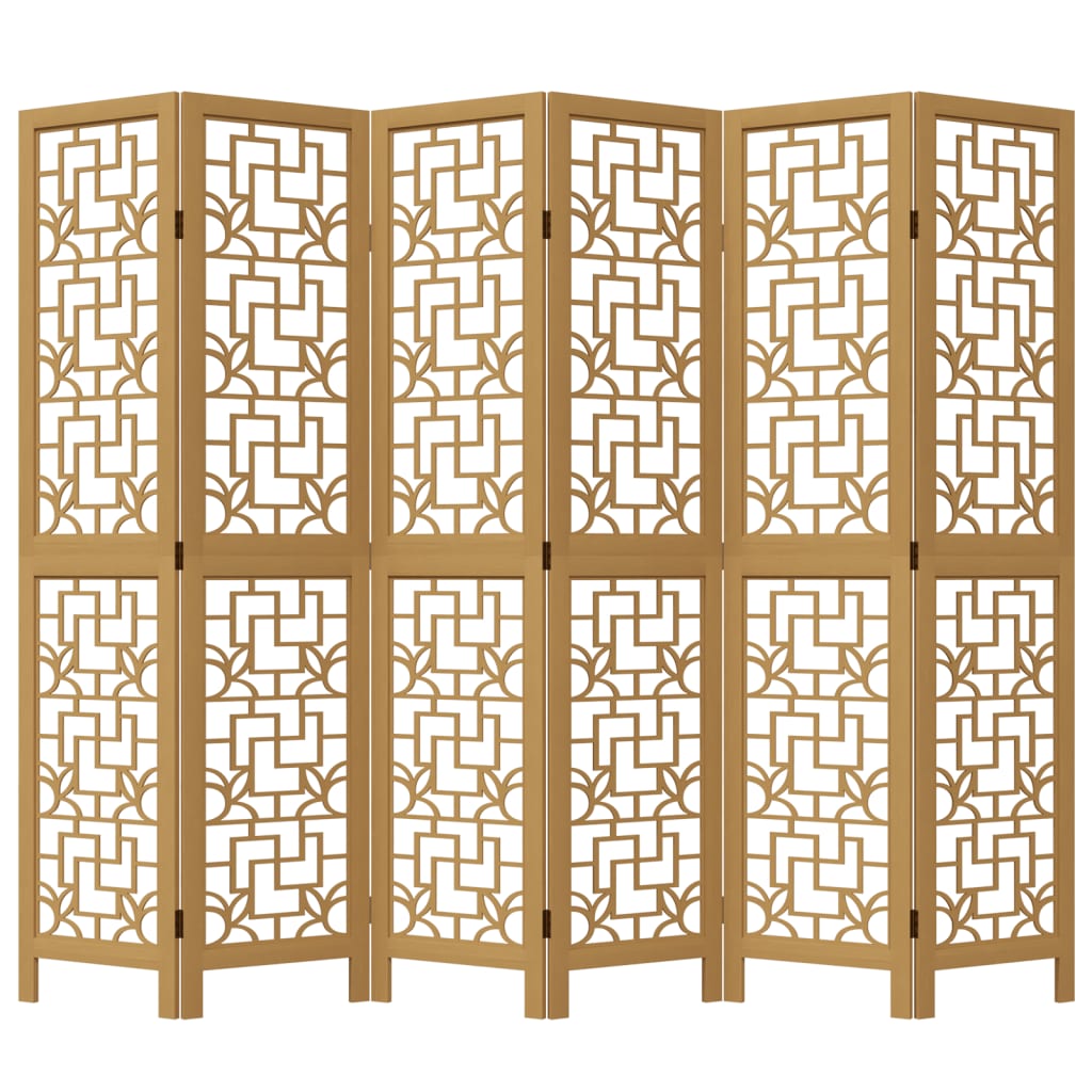 Room Divider 6 Panels Brown Solid Paulownia Wood