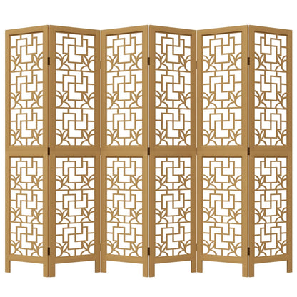 Room Divider 6 Panels Brown Solid Paulownia Wood