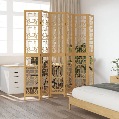 Room Divider 6 Panels Brown Solid Paulownia Wood