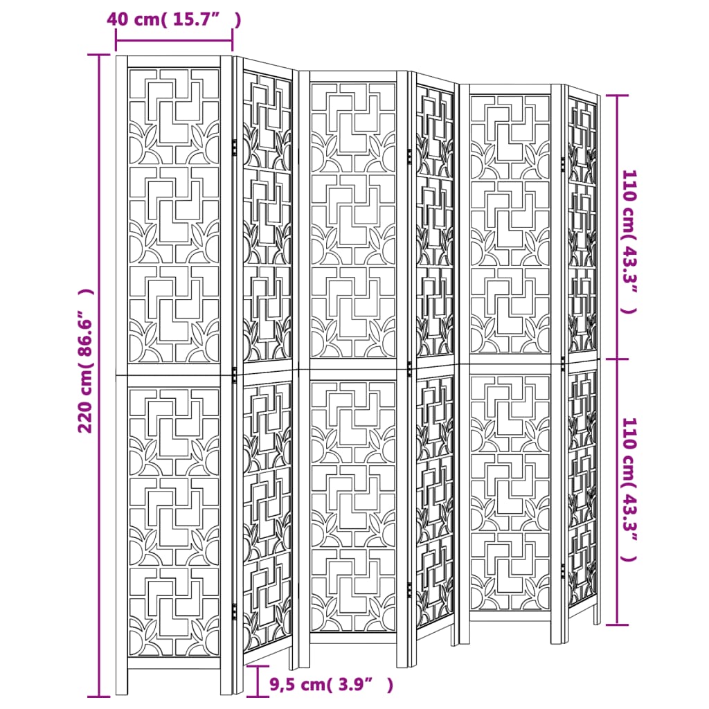 Room Divider 6 Panels Brown Solid Paulownia Wood