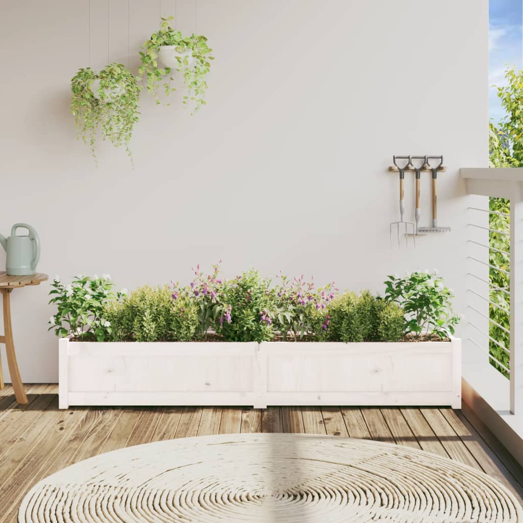 Fioriera da Giardino Bianca 180x31x31 cm Legno Massello di Pino | homemem39
