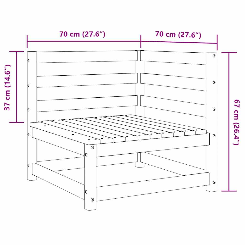 Divano Angolare Giardino Marrone Cera 70x70x67cm Massello Pino