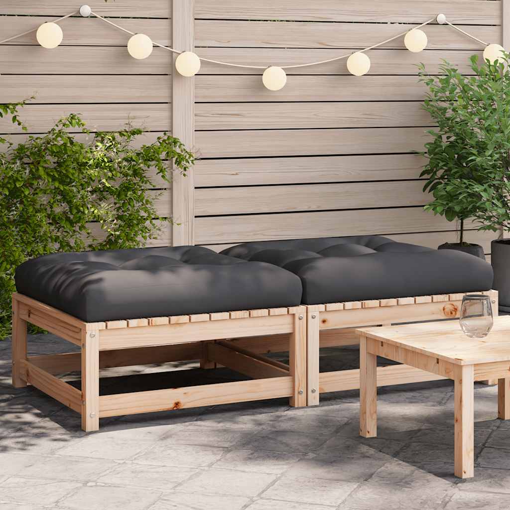 Poggiapiedi da Giardino con Cuscini 2 pz Legno Massello di Pino | homemem39
