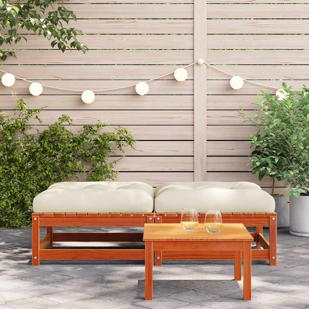 Poggiapiedi Giardino con Cuscini 2pz Marrone Cera Massello Pino | homemem39