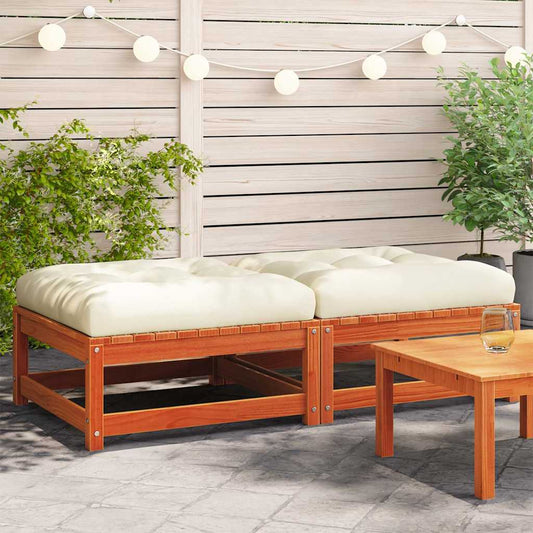 Poggiapiedi Giardino con Cuscini 2pz Marrone Cera Massello Pino | homemem39