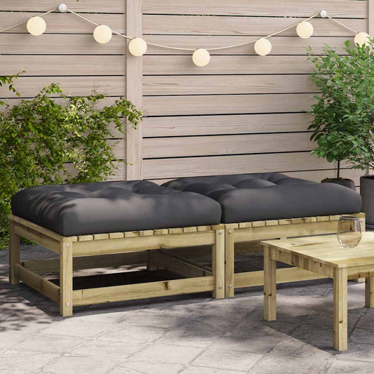 Poggiapiedi Giardino con Cuscini 2pz Legno Impregnato di Pino | homemem39
