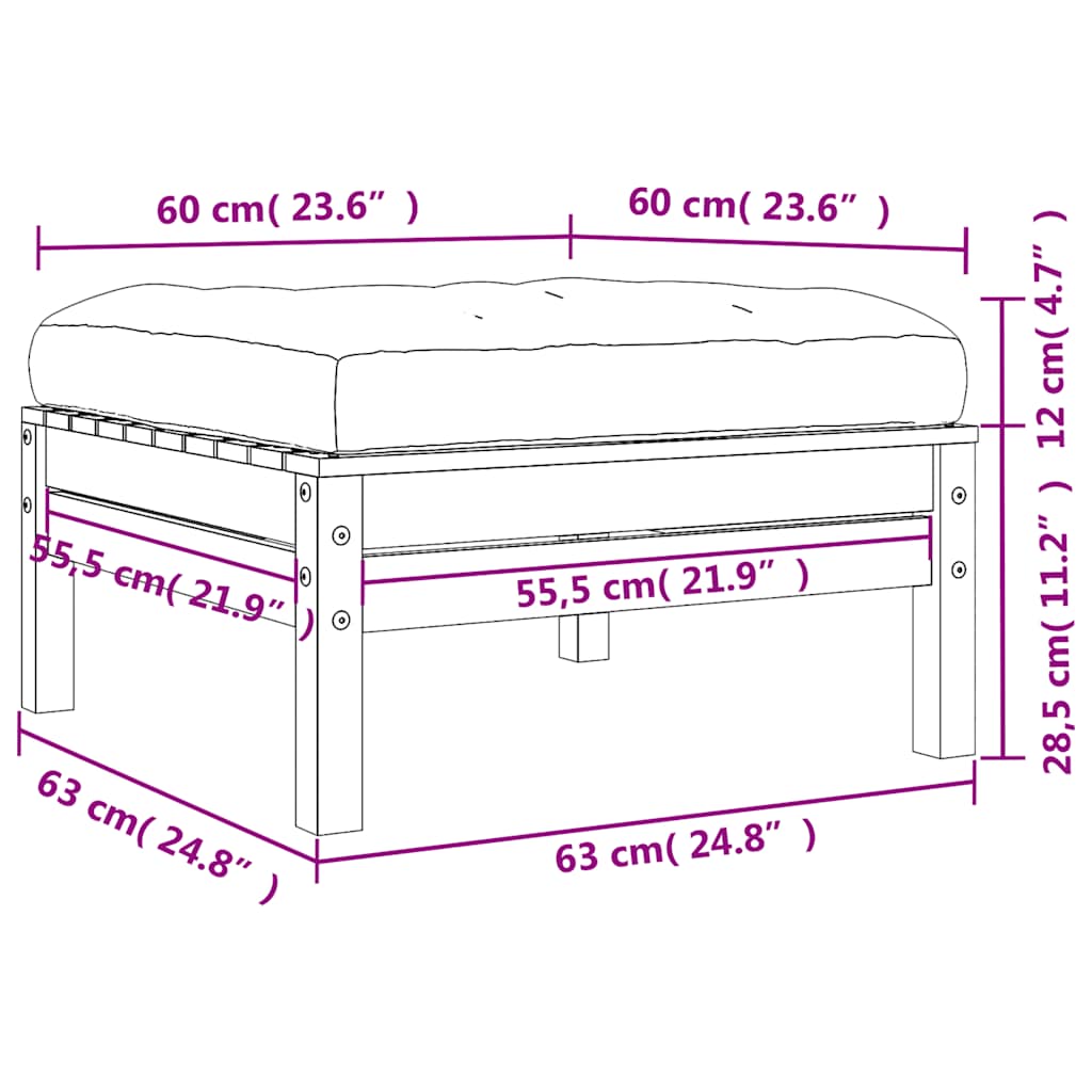 Poggiapiedi da Giardino con Cuscino in Legno Impregnato di Pino