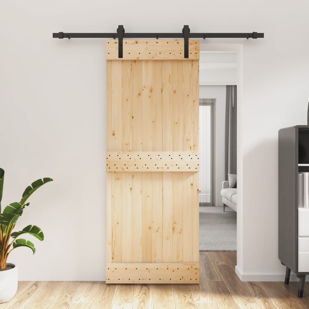 Porta Scorrevole con Set Hardware 80x210 cm Legno Massello Pino