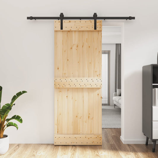 Porta Scorrevole con Set Hardware 80x210 cm Legno Massello Pino