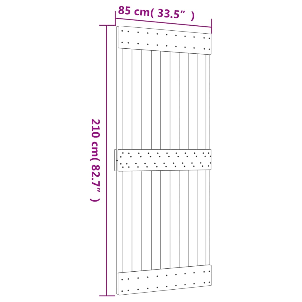 Porta Scorrevole con Set Hardware 85x210 cm Legno Massello Pino