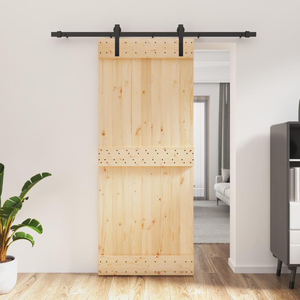 Porta Scorrevole con Set Hardware 85x210 cm Legno Massello Pino