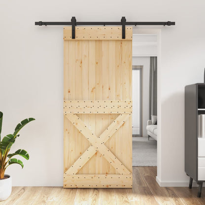 Porta Scorrevole con Set Hardware 90x210 cm Legno Massello Pino