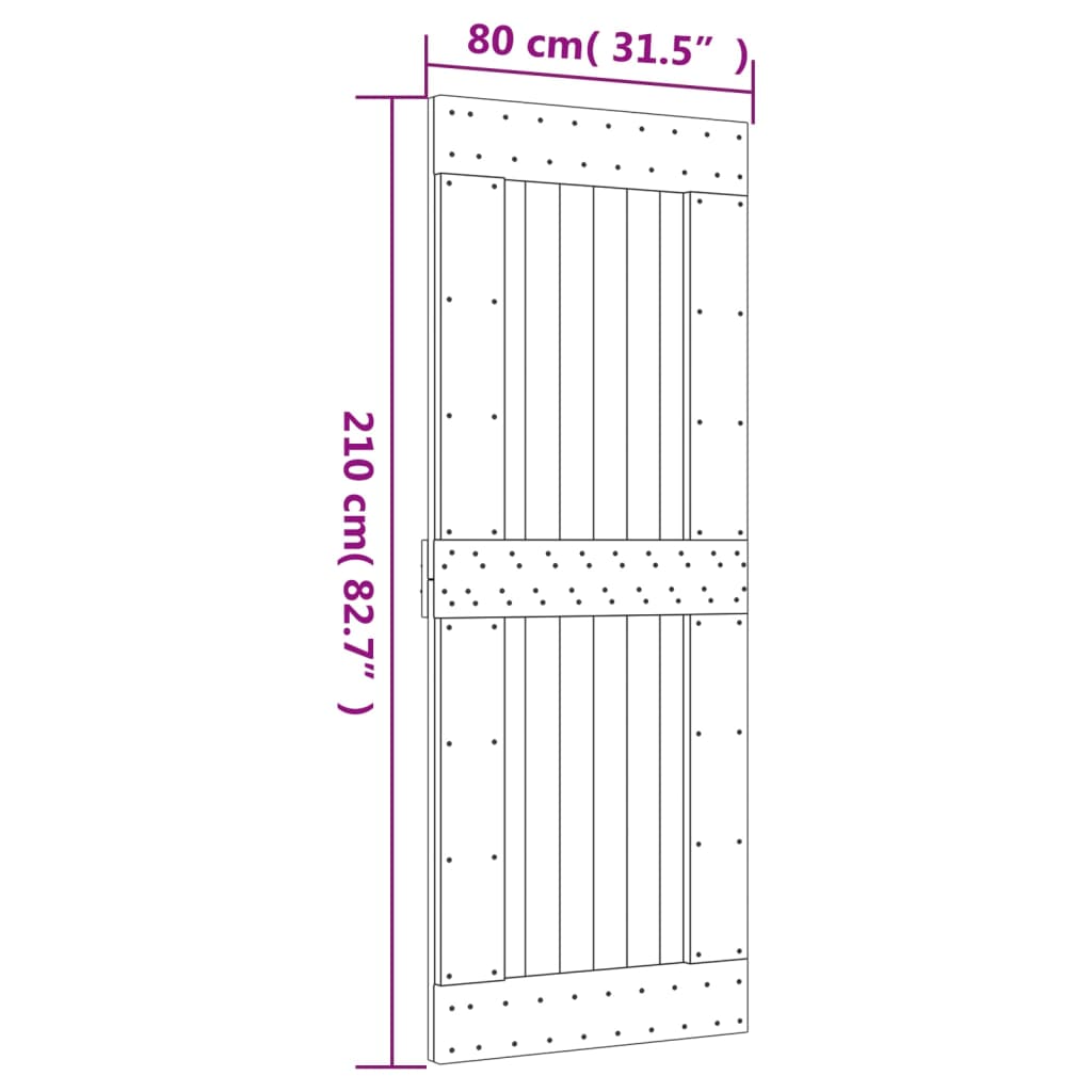 Porta Scorrevole con Set Hardware 80x210 cm Legno Massello Pino