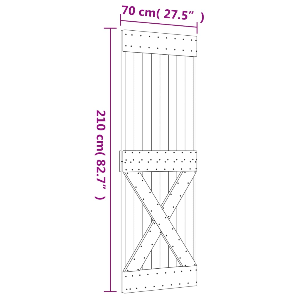 Porta Scorrevole con Set Hardware 70x210 cm Legno Massello Pino