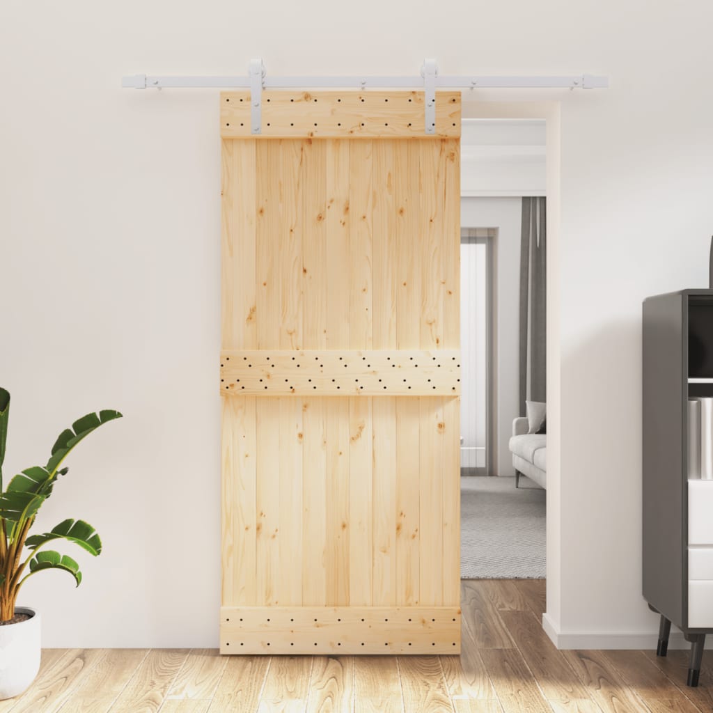 Porta Scorrevole con Set Hardware 90x210 cm Legno Massello Pino