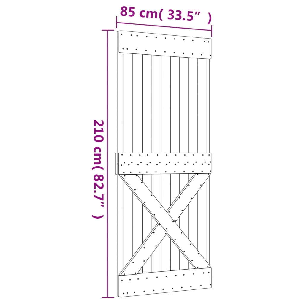 Porta Scorrevole con Set Hardware 85x210 cm Legno Massello Pino