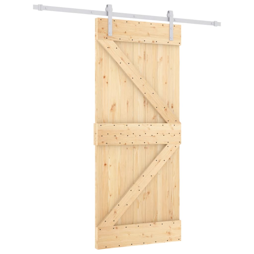 Porta Scorrevole con Set Hardware 90x210 cm Legno Massello Pino