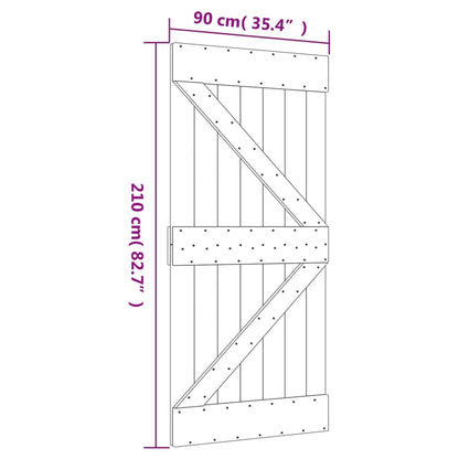 Porta Scorrevole con Set Hardware 90x210 cm Legno Massello Pino