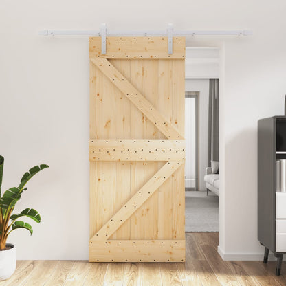 Porta Scorrevole con Set Hardware 90x210 cm Legno Massello Pino