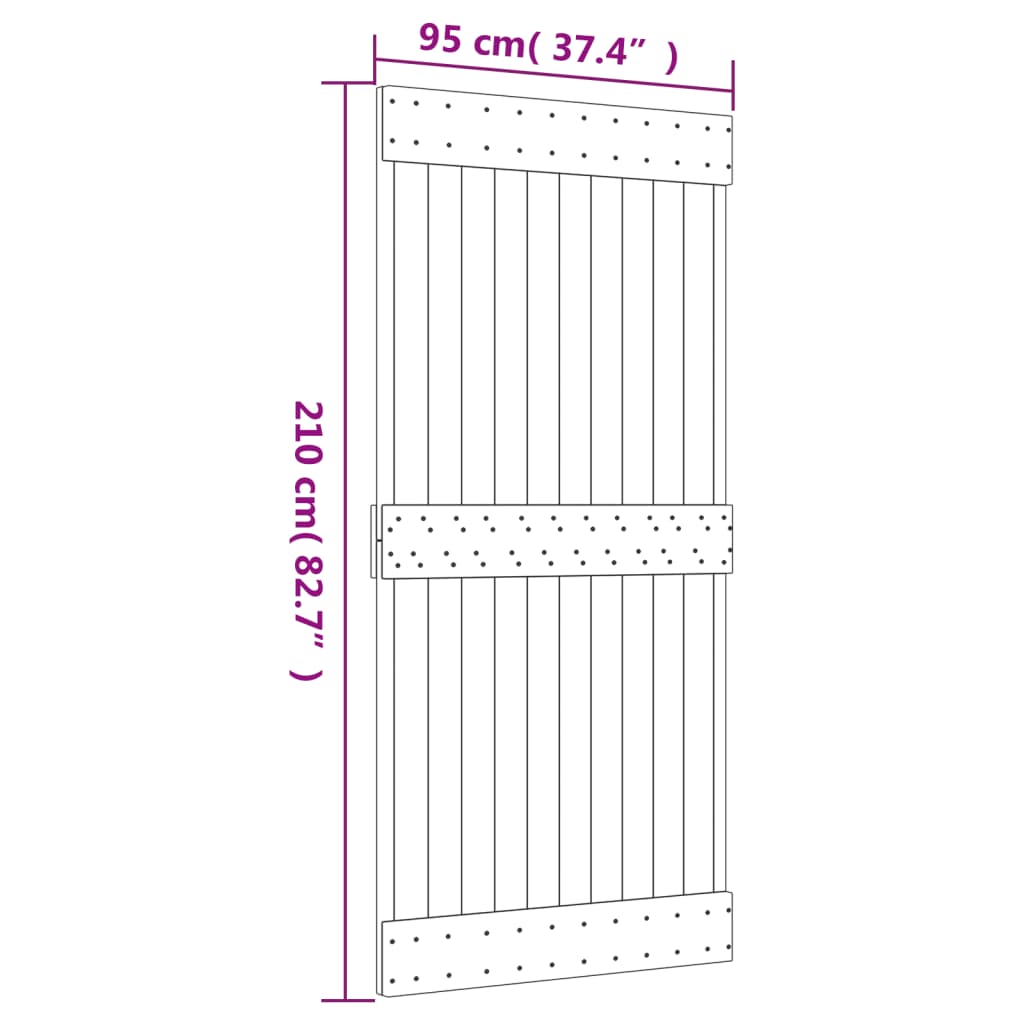 Porta Scorrevole con Set Hardware 95x210 cm Legno Massello Pino