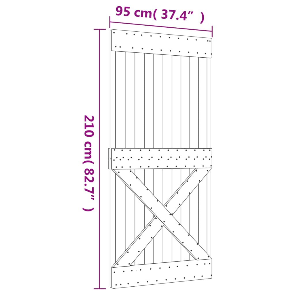 Porta Scorrevole con Set Hardware 95x210 cm Legno Massello Pino