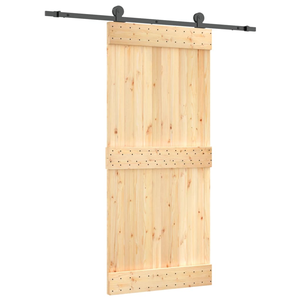 Porta Scorrevole con Set Hardware 90x210 cm Legno Massello Pino