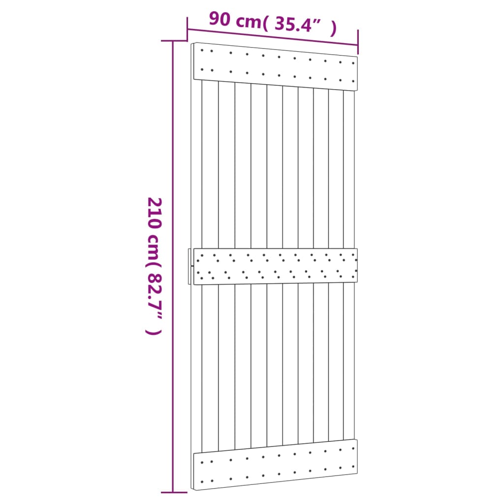 Porta Scorrevole con Set Hardware 90x210 cm Legno Massello Pino