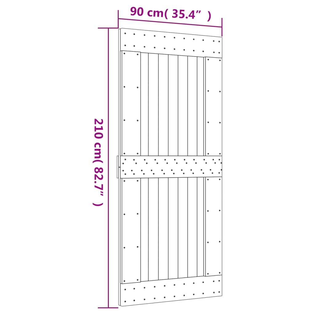 Porta Scorrevole con Set Hardware 90x210 cm Legno Massello Pino