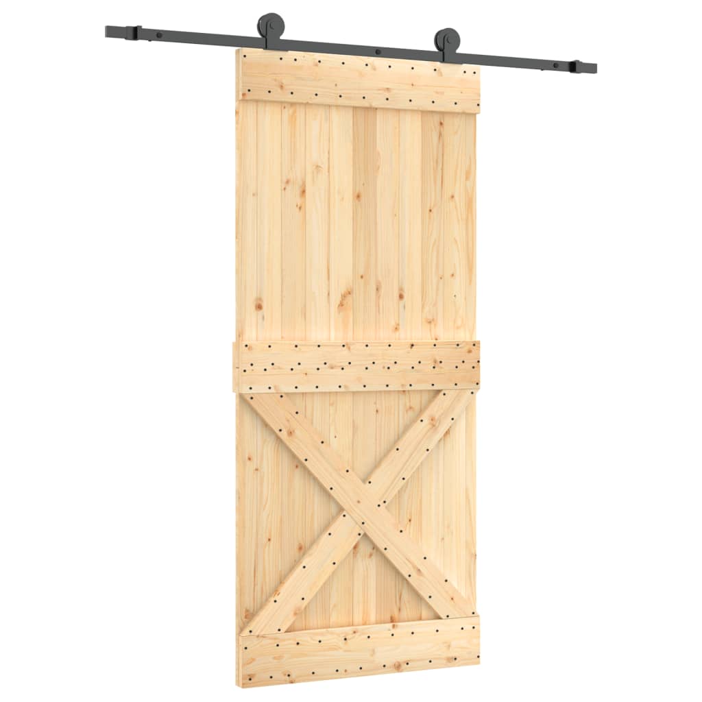 Porta Scorrevole con Set Hardware 90x210 cm Legno Massello Pino