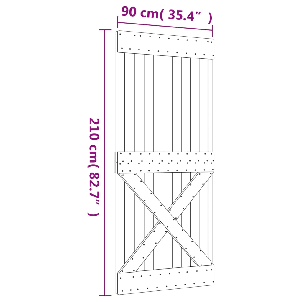 Porta Scorrevole con Set Hardware 90x210 cm Legno Massello Pino